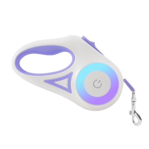 White and purple pet leash with a power symbol on a white background
